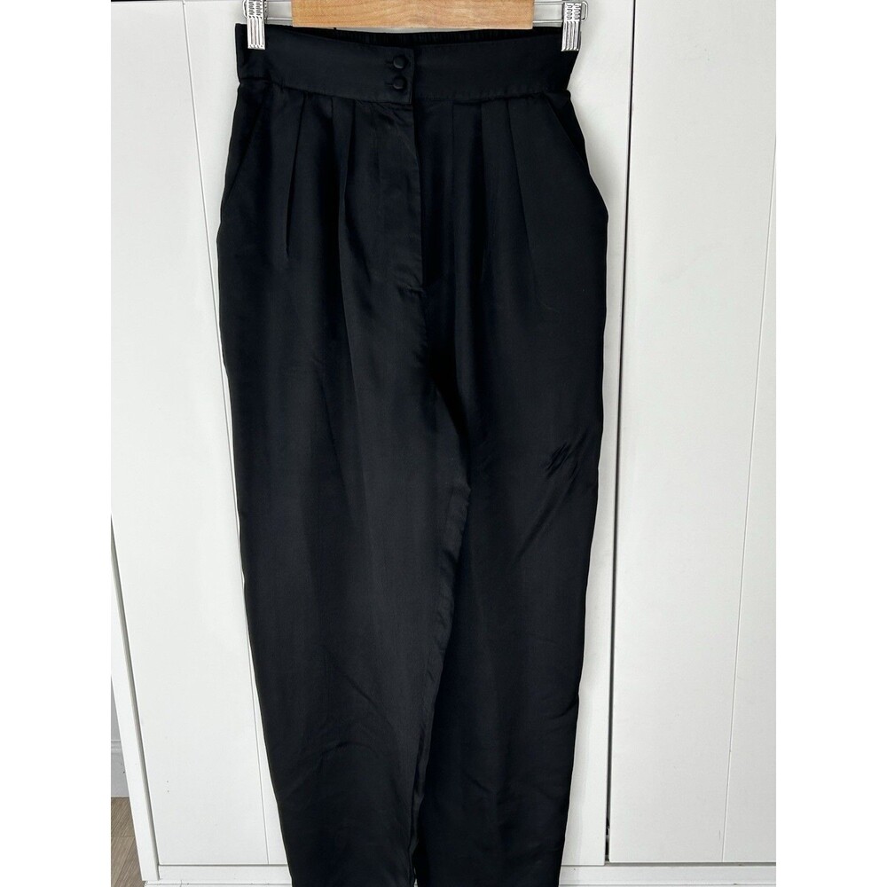 Silkland 100% Pure Silk Pants Black Medium Wide Leg Pleated Front High Waist - Picture 2 of 7
